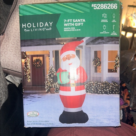 7-Ft Santa with Gift Inflatable - Red and White
